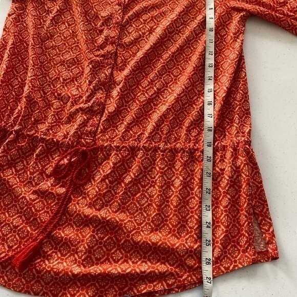 LAUREN Ralph Lauren Geometrical Print Tunic Top 3/4 Sleeve Drawstring Tassel - Picture 12 of 14